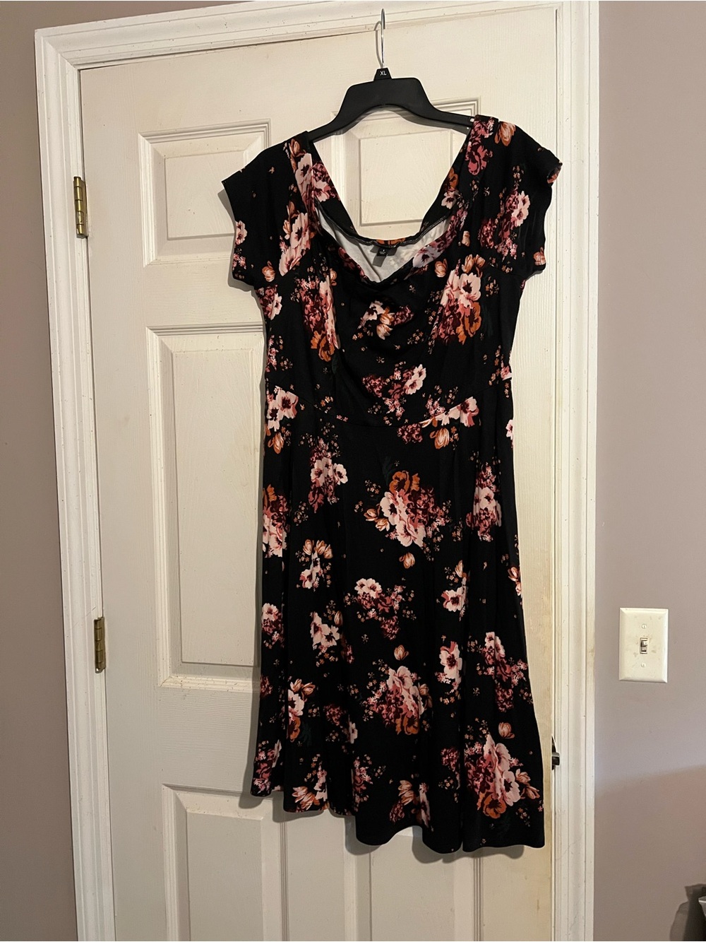torrid Black Floral Cowl Neck Dress with Pink and Brown Blooms